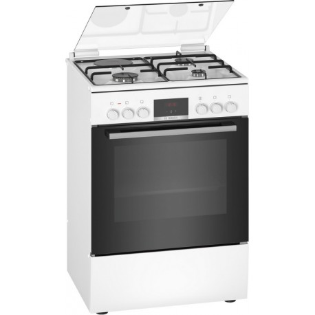 CUISINIERE 60CM BOSCH 3 GAZ 1 ELECT ECOCLEAN 66L A BLANC